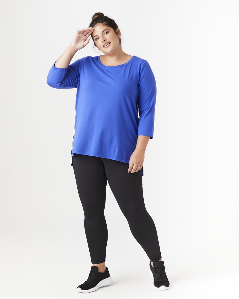 Plus size model with hourglass body shape wearing Madeleine Three-Quarter Sleeve Tee by Rainbeau Curves | Dia&Co | dia_product_style_image_id:144015